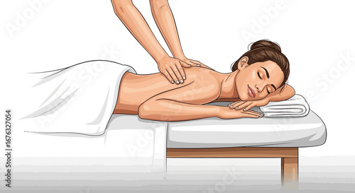 Relaxing back massage at spa center for woman and body wellness