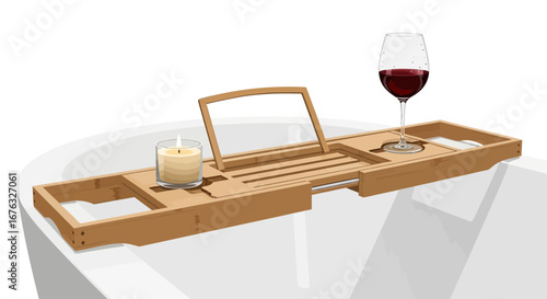 Relaxing evening bath scene with candle light and glass of wine