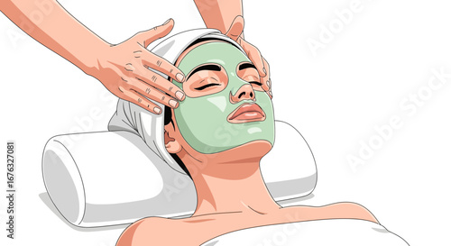 Relaxing facial massage for wellness and skin care spa treatment illustration