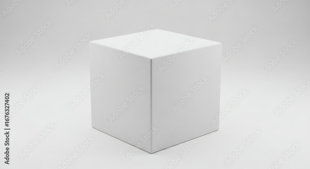Fototapeta premium A single plain white cube standing on a white background