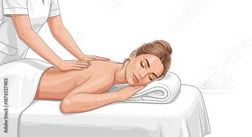 Woman receives therapeutic back massage at a tranquil spa retreat scene