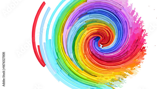 Colorful Spiral Emanating from Center on White

