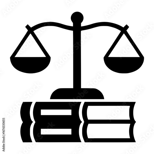 Scales of justice resting on law books icon