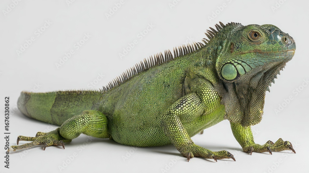 Obraz premium Green iguana on white background