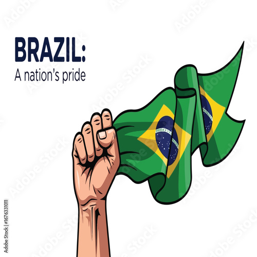 A fist holding the Brazilian flag, symbolizing national pride and unity.