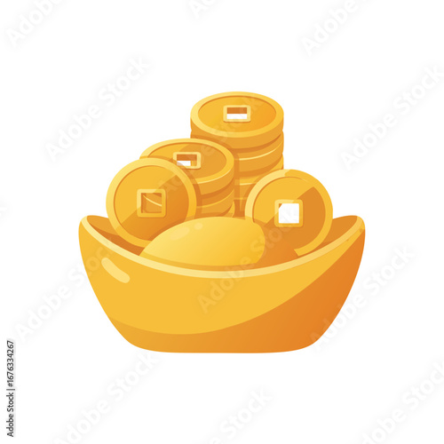 Shiny golden ingot symbolizing prosperity and wealth for Chinese New Year celebration.
