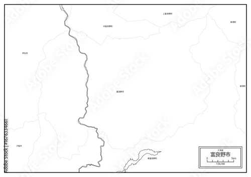 北海道富良野市の白地図データ