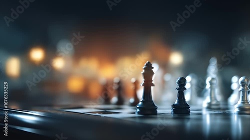 Chess pieces on a board, strategic game