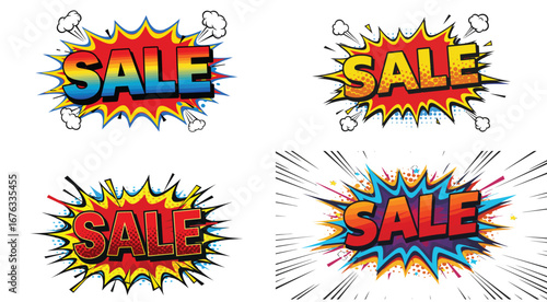 Dynamic sale burst vectors ideal for promotional graphics and retail displays