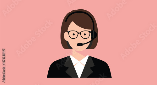 Professional woman wearing headset during a virtual conference call meeting
