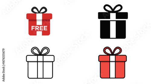 Diverse gift box vector icon set with ribbon, celebration and special offer