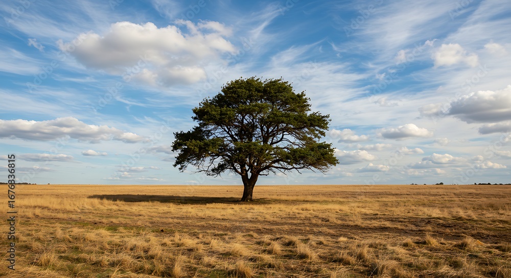 Fototapeta premium Solitary Tree in Golden Field under a Vast Sky
