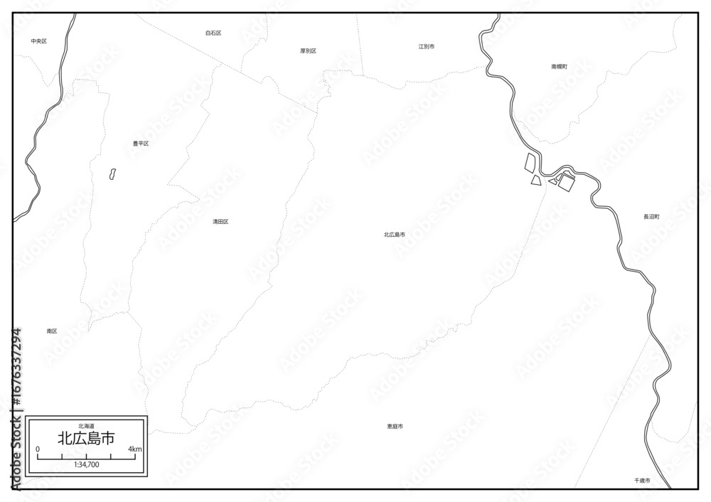 Obraz premium 北海道北広島市の白地図データ