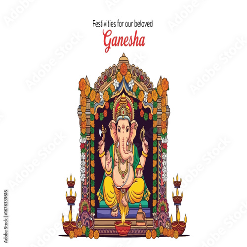Illustration of Lord Ganesha for Hindu festival celebration.