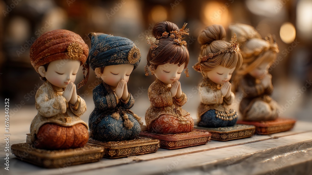Fototapeta premium Serene figures in prayer, cultural artistry and meditation representation