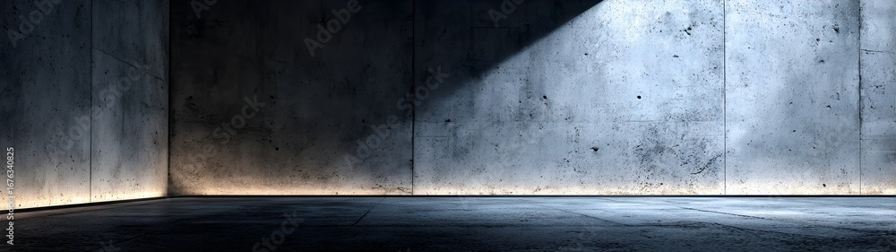 Obraz premium Concrete Room Interior-Ultra-Wide Concrete Wall Background, Cool Grey (32:9 Copy Space) 