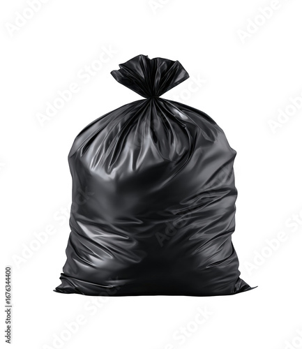 Full black plastic trash bag