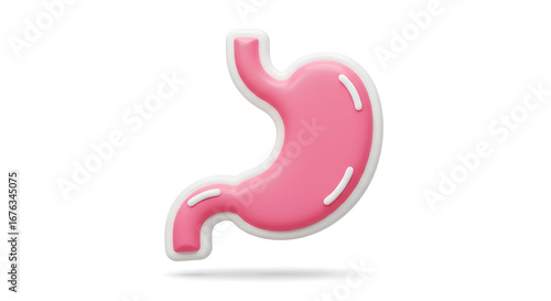 Pink stomach icon with white border representing human digestive system health