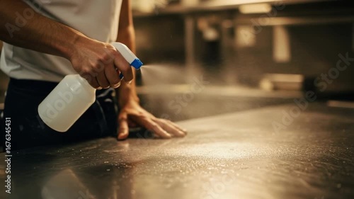 Wallpaper Mural Person spraying disinfectant on a countertop Torontodigital.ca