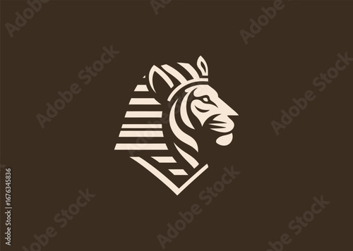 A simple minimalist tiger with Egyptian pharaoh headdress silhouette style, representing authority, mysticism, and untamed leadership