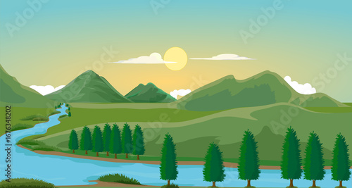 natural landscape with a river passing through it