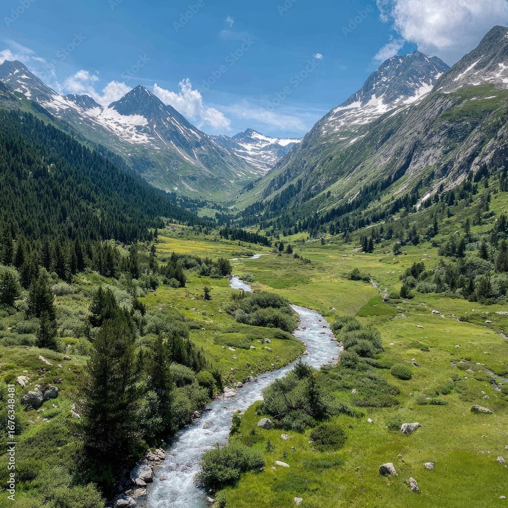 Fototapeta premium Mountain Valley River Scenic View