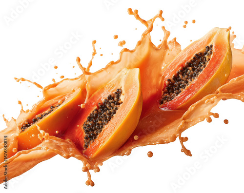 Papaya slices in a splash of juice