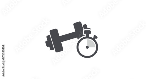 Gray Dumbbell and Stopwatch Icon - Fitness Timer Symbol.