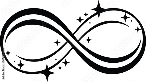 Infinity symbol with sparkles vector design in black and white style for elegant and timeless decoration
