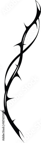 Thorny black curved branch vector design with sharp points and natural shape for decoration and art projects