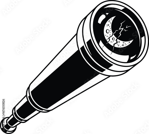 Vintage handheld telescope vector design with detailed lens and classic style illustration for nautical and astronomy themes