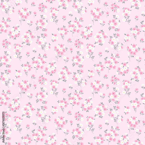 Ditsy floral seamless pattern. Small little flower pattern background. Repeat pattern. Ditsy print. Liberty style. Botanic surface design. Ditsy floral for fashion, texture, fabric, wrapping, decor