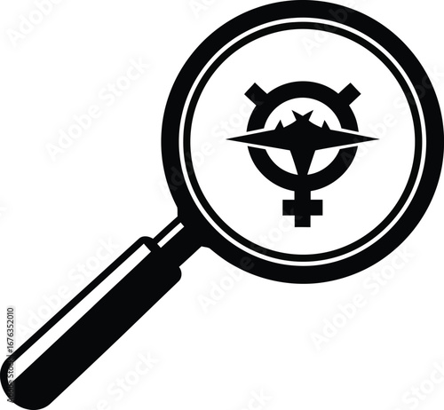 Magnifying glass with transgender symbol focus for gender equality and diversity awareness vector illustration