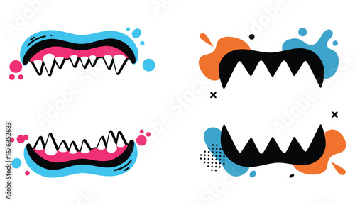 Abstract monster mouths and shapes for creative graphic designs