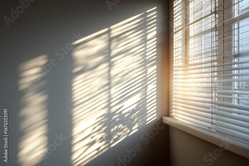 Wallpaper Mural Diagonal window-blind stripes across a neutral wall with bright daylight and airy copy space. Torontodigital.ca
