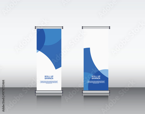 Editable Rollup Banner Mockup – Blue and White Minimalist Modern Design with Elegant Typography