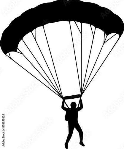 Skydiver parachuting silhouette vector illustration
