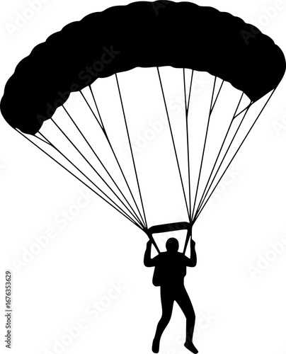 Skydiver parachuting silhouette vector illustration
