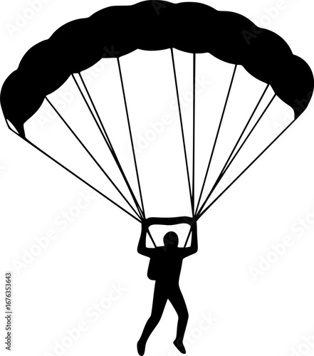 Skydiver parachuting silhouette vector illustration
