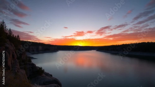 Wallpaper Mural 4K Timelapse Sequence of Mono Cliffs Provincial Park , Canada - The Lake at Sunset Torontodigital.ca