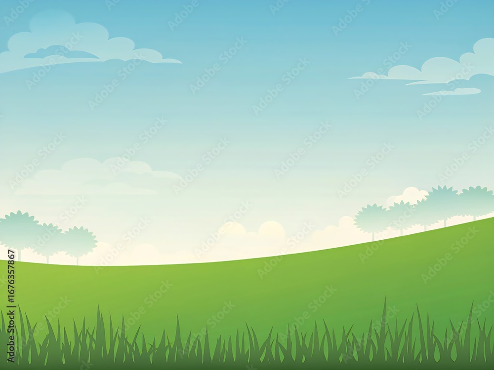 Obraz premium green field and blue sky