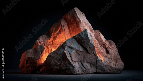 A large, textured rock glows with an inner orange light