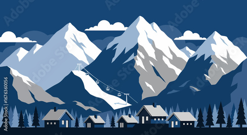 Playful outdoor activity in a minimalist winter landscape, a character and their pet dog making a friendly snowman