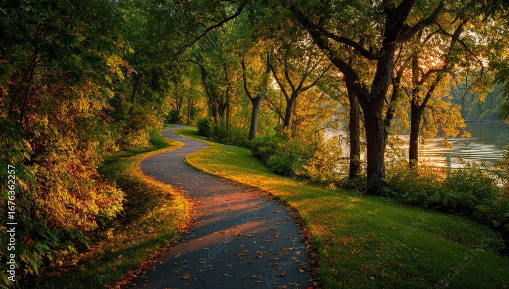 Fototapeta premium Autumnal path winding through a park