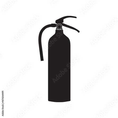 Black Fire Extinguisher Silhouette on White Background, Emergency Equipment Icon