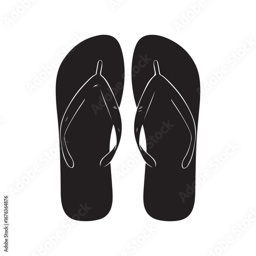 Black FlipFlops Isolated on White Background Simple