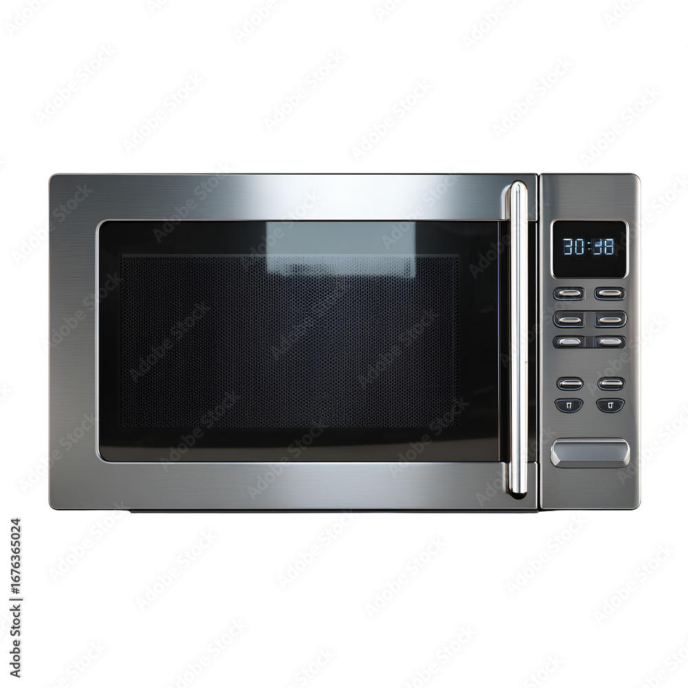 Obraz premium Modern Stainless Steel Microwave Oven, Front View