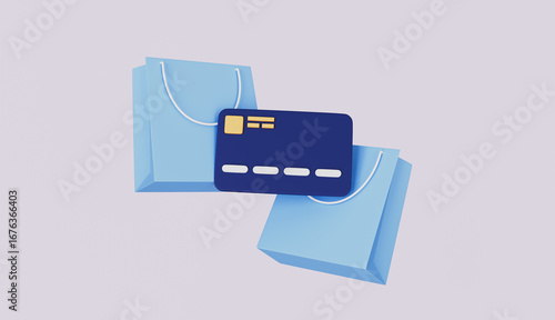 Credit card with shopping bag floating, Sale promotion, Shopping online concept