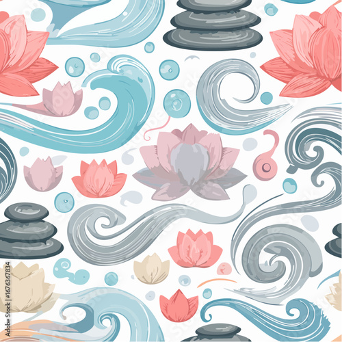  spa serenity waves ripples petals and stones in cool pastels 