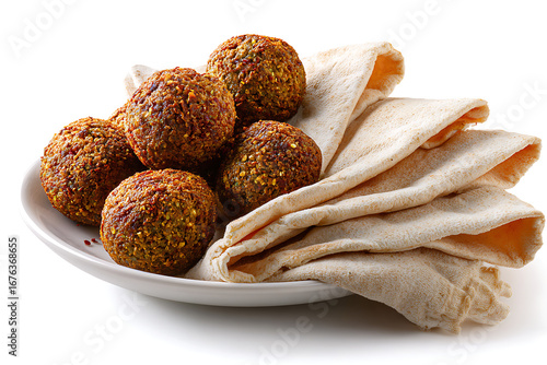 Delicious falafel balls served with fresh pita bread ready for a tasty mediterranean meal, perfect for healthy eating and vibrant food photography projects